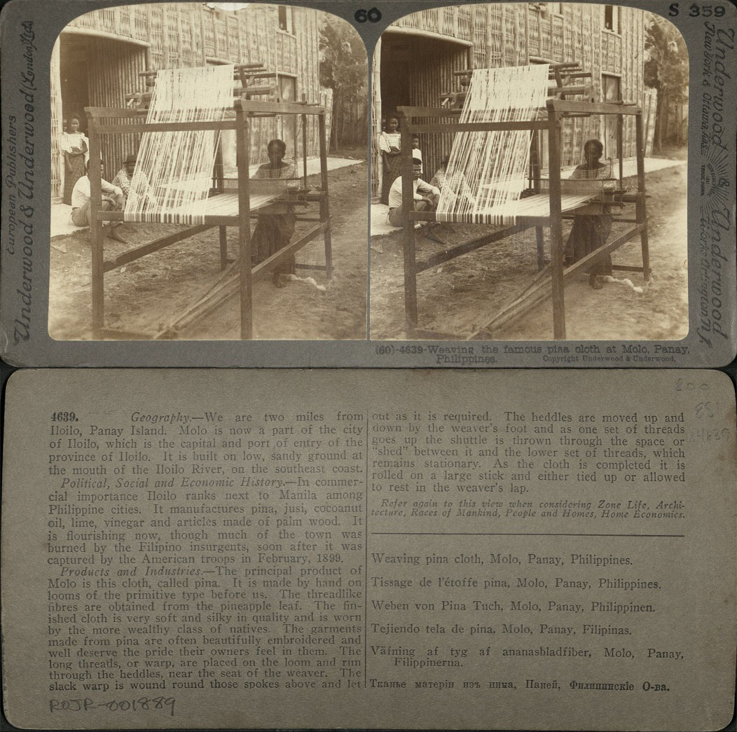 Weaving the famous pina cloth at Molo, Panay, Philippines.